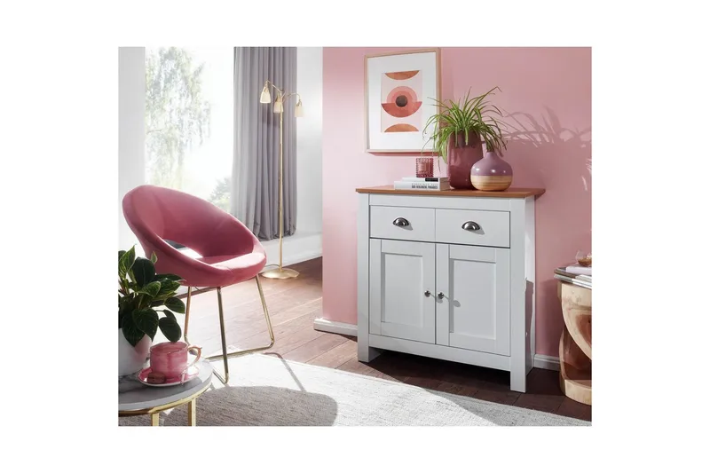 Skjenk Wohnling Melaminbelagt sponplate tofarget eik/hvit 2 dører 2 skuffer moderne - Oppbevaring - Oppbevaringsmøbler - Sideboard & skjenker