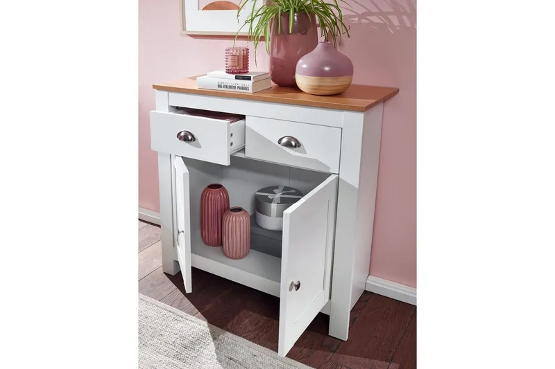 Skjenk Wohnling Melaminbelagt sponplate tofarget eik/hvit 2 dører 2 skuffer moderne - Oppbevaring - Oppbevaringsmøbler - Sideboard & skjenker