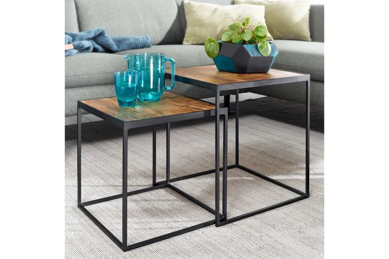 Sofabord Wohnling Sett med 2 massive treverk med metallben i moderne stil - Møbler - Bord - Avlastningsbord - Settbord