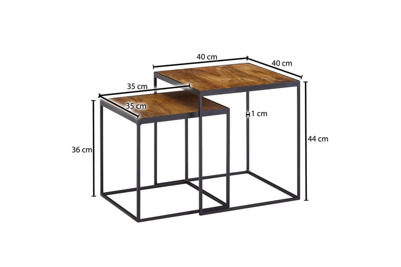 Sofabord Wohnling Sett med 2 massive treverk med metallben i moderne stil - Møbler - Bord - Avlastningsbord - Lampebord & sidebord