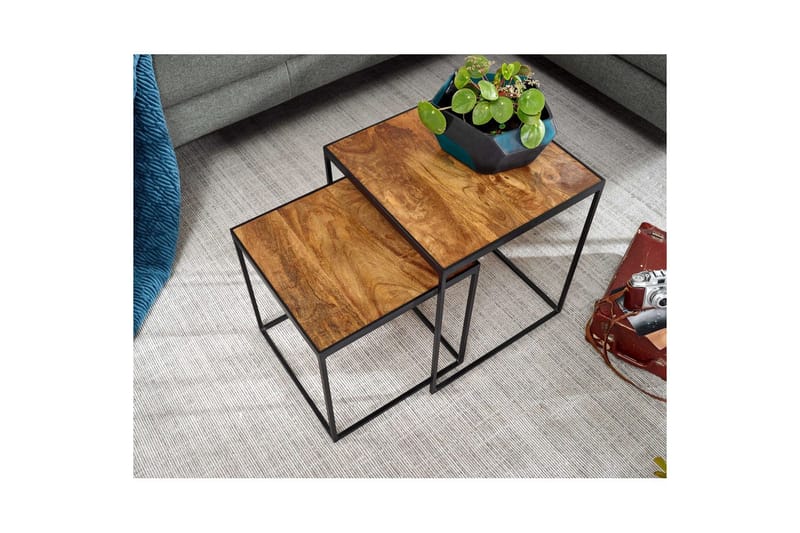 Sofabord Wohnling Sett med 2 massive treverk med metallben i moderne stil - Møbler - Bord - Avlastningsbord - Settbord