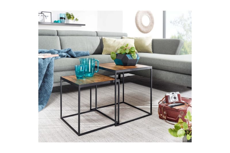 Sofabord Wohnling Sett med 2 massive treverk med metallben i moderne stil - Møbler - Bord - Avlastningsbord - Settbord