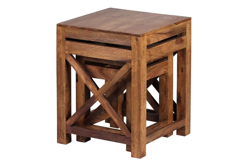 Sofabord Wohnling Sett med 2 massive treverk med X-ramme i landlig stil - Møbler - Bord - Avlastningsbord - Settbord