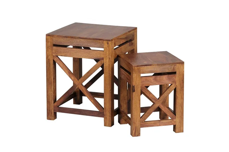 Sofabord Wohnling Sett med 2 massive treverk med X-ramme i landlig stil, undefined