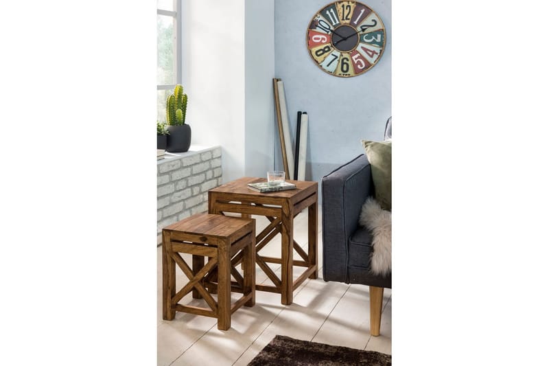 Sofabord Wohnling Sett med 2 massive treverk med X-ramme i landlig stil - Møbler - Bord - Avlastningsbord - Lampebord & sidebord