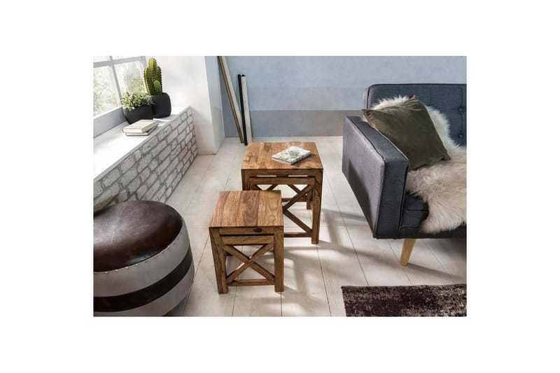Sofabord Wohnling Sett med 2 massive treverk med X-ramme i landlig stil - Møbler - Bord - Avlastningsbord - Lampebord & sidebord