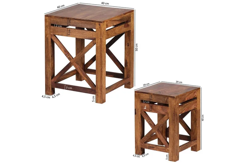 Sofabord Wohnling Sett med 2 massive treverk med X-ramme i landlig stil - Møbler - Bord - Avlastningsbord - Settbord