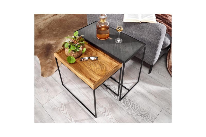 Sofabord Wohnling Sett med 2 Massivt Tre Brettstil Steinoptikk Industriell - Møbler - Bord - Avlastningsbord - Settbord