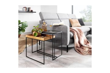 Sofabord Wohnling Sett med 2 Massivt Tre Brettstil Steinoptikk Industriell - Møbler - Bord - Avlastningsbord - Settbord