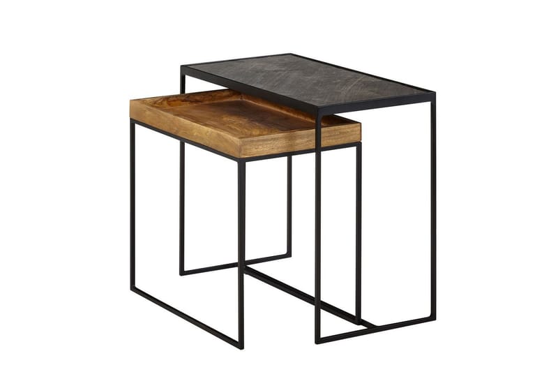 Sofabord Wohnling Sett med 2 Massivt Tre Brettstil Steinoptikk Industriell - Møbler - Bord - Avlastningsbord - Lampebord & sidebord