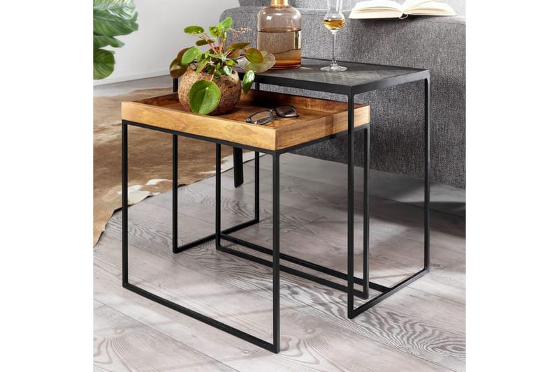 Sofabord Wohnling Sett med 2 Massivt Tre Brettstil Steinoptikk Industriell - Møbler - Bord - Avlastningsbord - Lampebord & sidebord