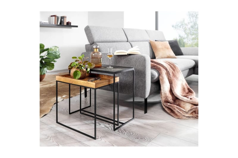 Sofabord Wohnling Sett med 2 Massivt Tre Brettstil Steinoptikk Industriell - Møbler - Bord - Avlastningsbord - Lampebord & sidebord