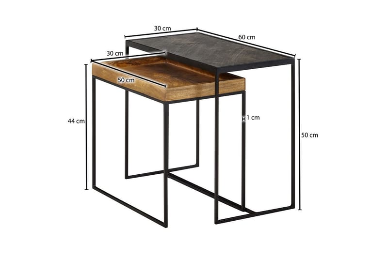 Sofabord Wohnling Sett med 2 Massivt Tre Brettstil Steinoptikk Industriell - Møbler - Bord - Avlastningsbord - Lampebord & sidebord