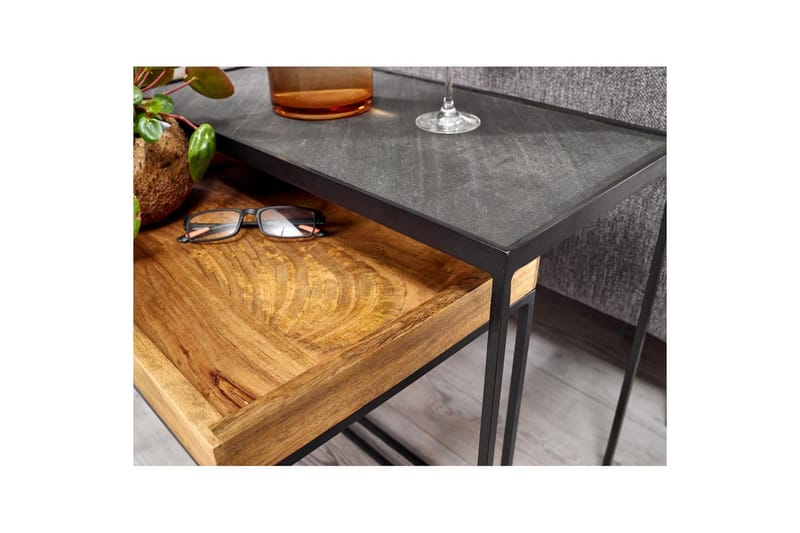 Sofabord Wohnling Sett med 2 Massivt Tre Brettstil Steinoptikk Industriell - Møbler - Bord - Avlastningsbord - Settbord