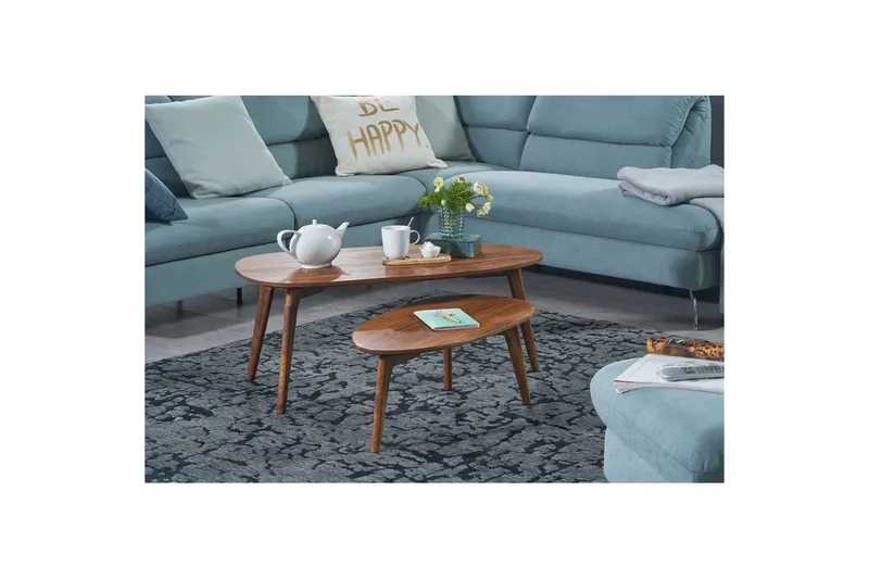 Sofabord Wohnling Sett med 2 nyreformet, massivt treverk, treben i landlig stil mørkebrun - mørkebrun - Møbler - Bord - Avlastningsbord - Settbord