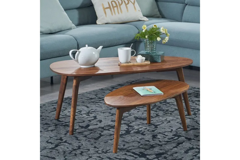 Sofabord Wohnling Sett med 2 nyreformet, massivt treverk, treben i landlig stil mørkebrun - mørkebrun - Møbler - Bord - Avlastningsbord - Settbord