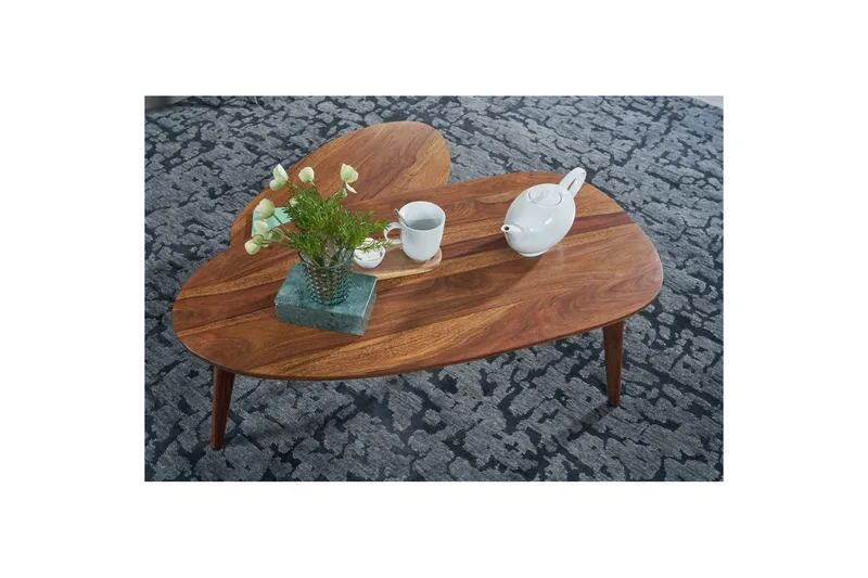 Sofabord Wohnling Sett med 2 nyreformet, massivt treverk, treben i landlig stil mørkebrun - mørkebrun - Møbler - Bord - Avlastningsbord - Settbord