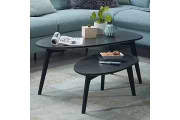 Sofabord Wohnling Sett med 2 nyreformet, massivt treverk, treben i landlig stil Svart - Svart - Møbler - Bord - Avlastningsbord - Settbord