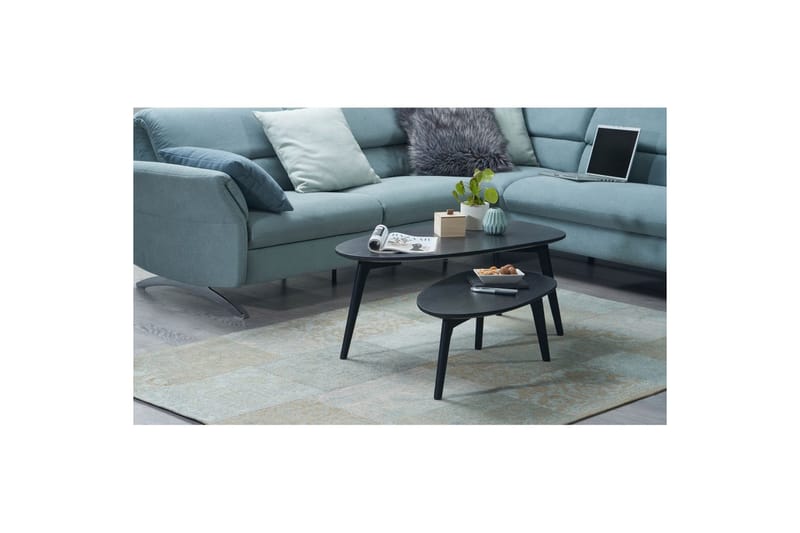 Sofabord Wohnling Sett med 2 nyreformet, massivt treverk, treben i landlig stil Svart - Svart - Møbler - Bord - Avlastningsbord - Settbord