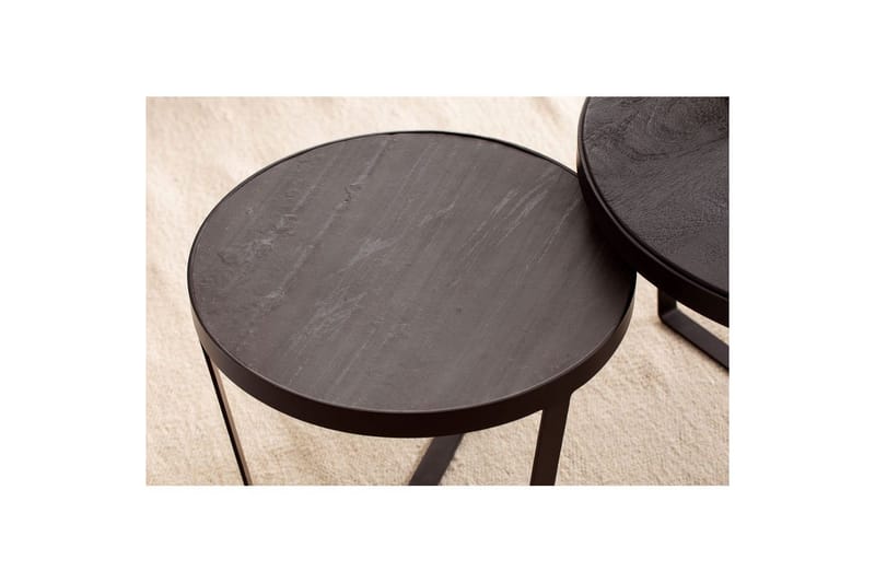 Sofabord Wohnling Sett med 2 runde i heltre og steinoptikk, design metallbase, landlig stil Svart, svart - Svart, svart - Møbler - Bord - Avlastningsbord - Settbord
