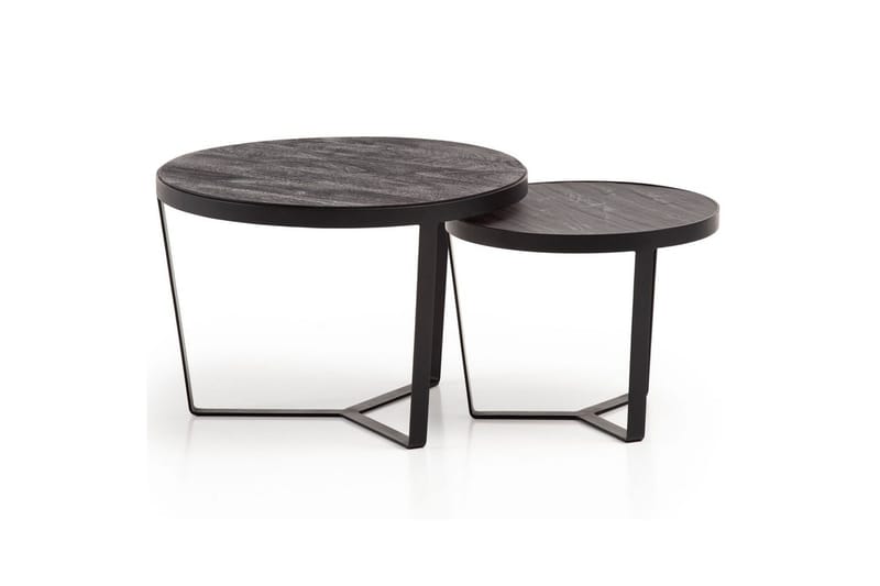 Sofabord Wohnling Sett med 2 runde i heltre og steinoptikk, design metallbase, landlig stil Svart, svart - Svart, svart - Møbler - Bord - Avlastningsbord - Settbord