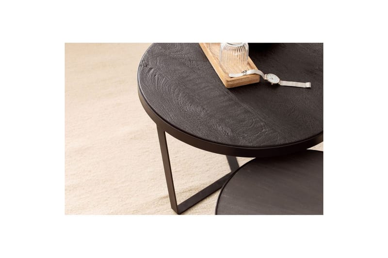 Sofabord Wohnling Sett med 2 runde i heltre og steinoptikk, design metallbase, landlig stil Svart, svart - Svart, svart - Møbler - Bord - Avlastningsbord - Settbord