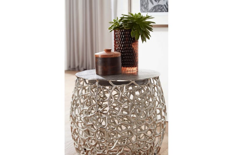 Sofabord Wohnling Sett med 2 støpt aluminium, rund, håndlaget, moderne loftstil Sølv - Sølv - Møbler - Bord - Avlastningsbord - Settbord