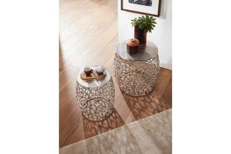 Sofabord Wohnling Sett med 2 støpt aluminium, rund, håndlaget, moderne loftstil Sølv - Sølv - Møbler - Bord - Avlastningsbord - Settbord