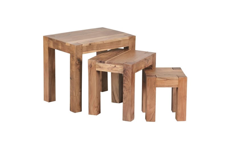 Sofabord Wohnling Sett med 3 bord i heltre, 4 bein, landlig stil Akasie - Akasie - Møbler - Bord - Avlastningsbord - Settbord