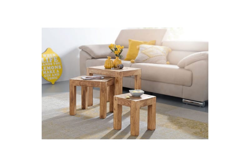 Sofabord Wohnling Sett med 3 bord i heltre, 4 bein, landlig stil Akasie - Akasie - Møbler - Bord - Avlastningsbord - Settbord