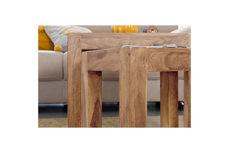 Sofabord Wohnling Sett med 3 bord i heltre, 4 bein, landlig stil Akasie - Akasie - Møbler - Bord - Avlastningsbord - Settbord