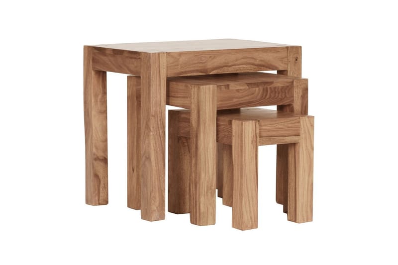 Sofabord Wohnling Sett med 3 bord i heltre, 4 bein, landlig stil Akasie - Akasie - Møbler - Bord - Avlastningsbord - Settbord