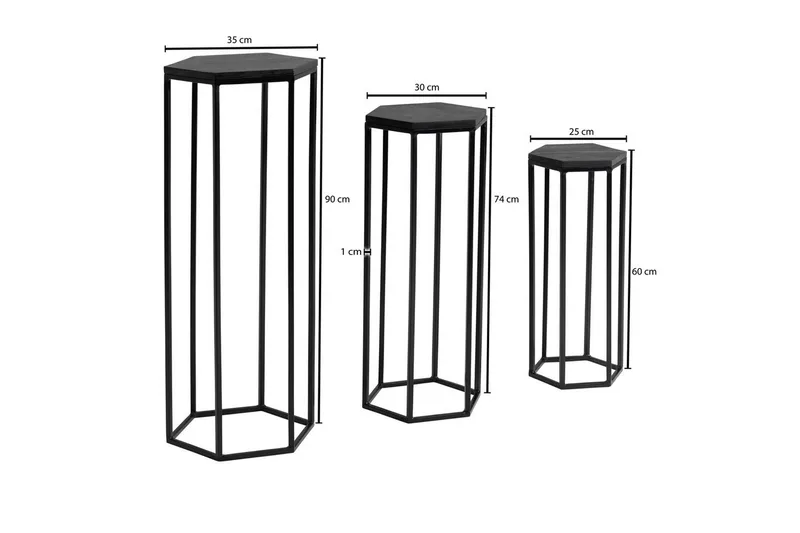 Sofabord Wohnling Sett med 3 massivt tre blomsterbord sett industriell - Møbler - Bord - Avlastningsbord - Blomsterbord