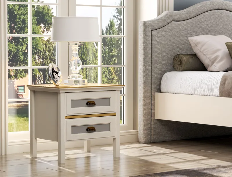 Solena Nattbord 60 cm - Krem, eik, grå - Møbler - Bord - Avlastningsbord - Sengebord & nattbord