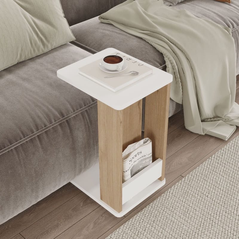 Solven Sidebord 32x42x55 cm - Eik og hvit - Møbler - Bord - Avlastningsbord - Lampebord & sidebord