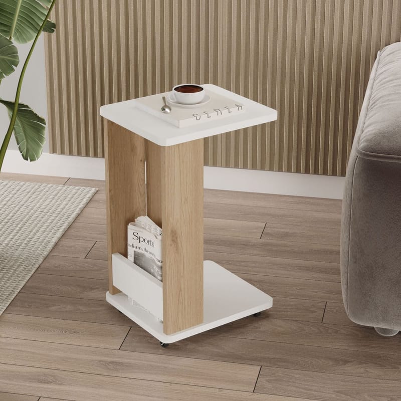 Solven Sidebord 32x42x55 cm - Eik og hvit - Møbler - Bord - Avlastningsbord - Lampebord & sidebord