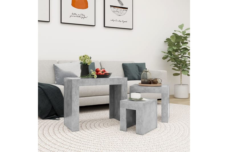 Stablebare salongbord 3 stk betonggrå sponplate - Grå - Møbler - Bord - Avlastningsbord - Settbord