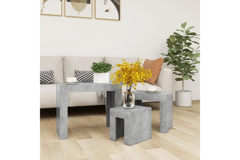Stablebare salongbord 3 stk betonggrå sponplate - Grå - Sofabord - Settbord