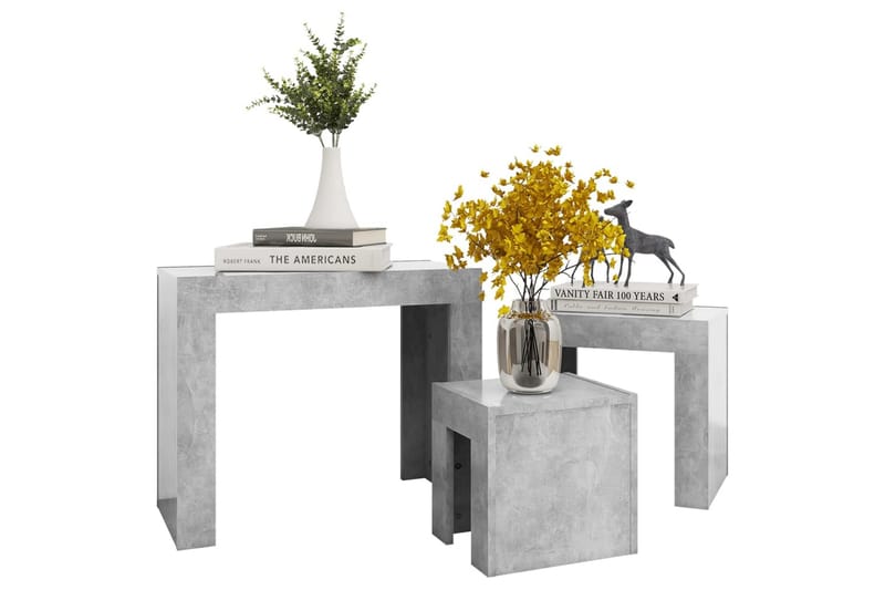 Stablebare salongbord 3 stk betonggrå sponplate - Grå - Møbler - Bord - Avlastningsbord - Settbord