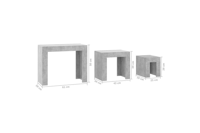 Stablebare salongbord 3 stk betonggrå sponplate - Grå - Møbler - Bord - Avlastningsbord - Settbord