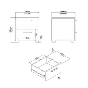 Suntia Nattbord med 2 skuffer 40x40x42 cm - Møbler - Bord - Avlastningsbord - Sengebord & nattbord