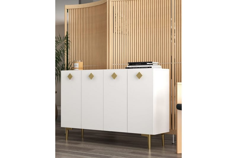 Sylas Konsollbord 120x120 cm - Hvit/Gull - Møbler - Bord - Avlastningsbord - Gangbord
