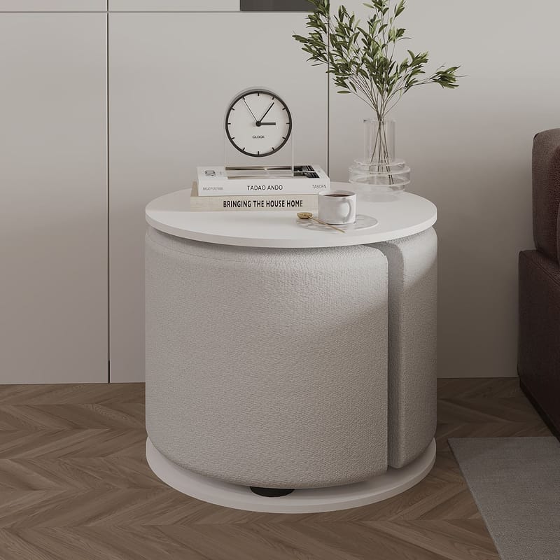 Torven Sett med sidebord 43x47x43 cm - Hvit - Møbler - Bord - Avlastningsbord - Lampebord & sidebord