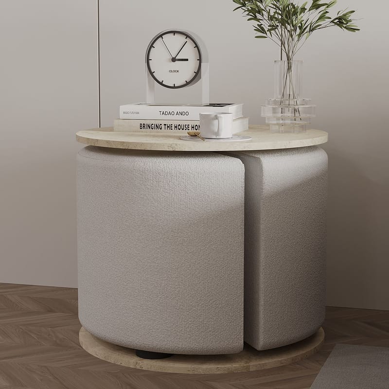 Torven Sett med sidebord 43x47x43 cm - Travertin - Møbler - Bord - Avlastningsbord - Lampebord & sidebord