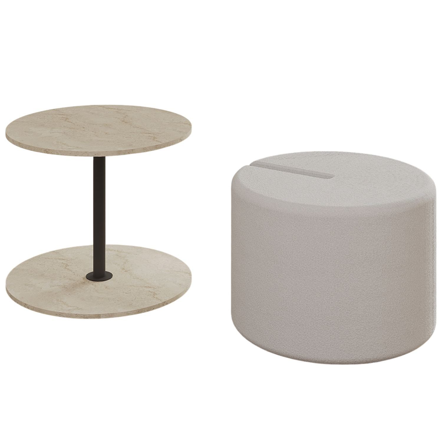 Torven Sett med sidebord 43x47x43 cm - Travertin