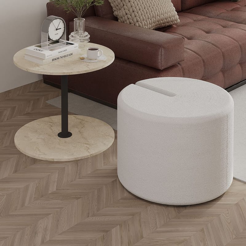 Torven Sett med sidebord 43x47x43 cm - Travertin - Møbler - Bord - Avlastningsbord - Lampebord & sidebord