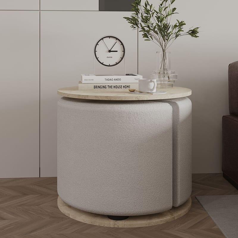 Torven Sett med sidebord 43x47x43 cm - Travertin - Møbler - Bord - Avlastningsbord - Lampebord & sidebord