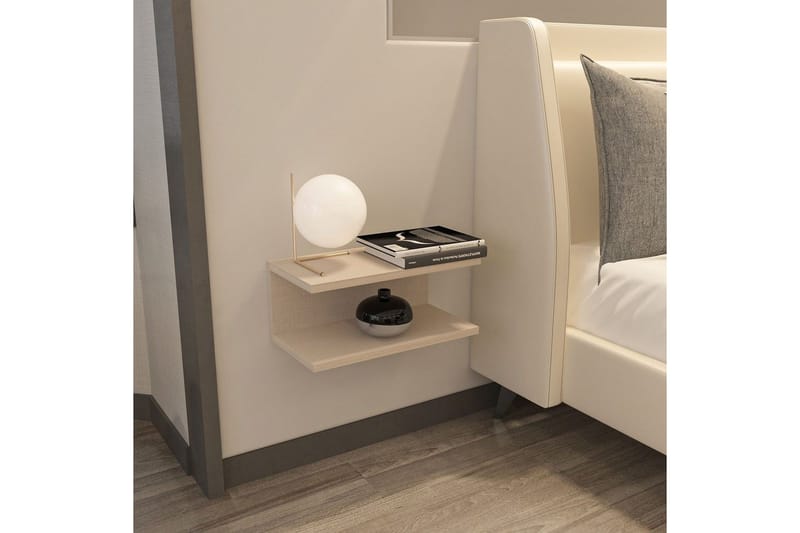 Torvic Vegghengt Nattbord 45 cm med Lyst Treutseende, Oppbevaring med Hylle - Beige - Møbler - Bord - Avlastningsbord - Sengebord & nattbord