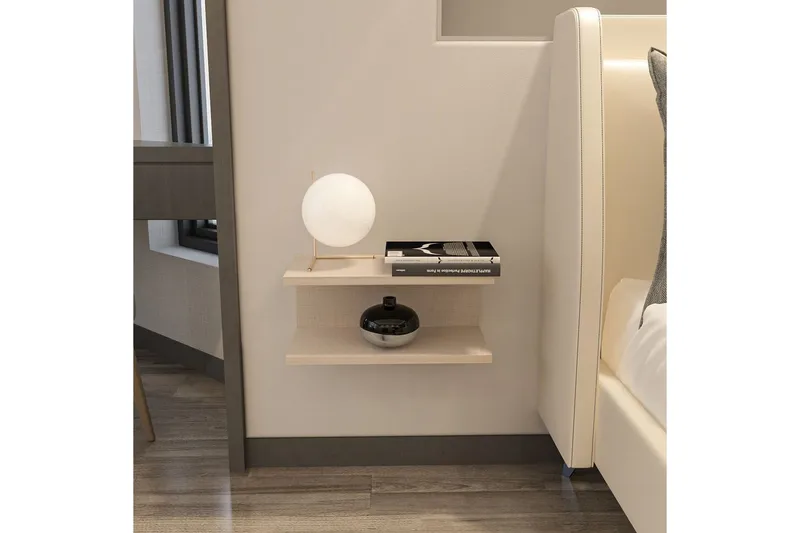 Torvic Vegghengt Nattbord 45 cm med Lyst Treutseende, Oppbevaring med Hylle - Beige - Møbler - Bord - Avlastningsbord - Sengebord & nattbord