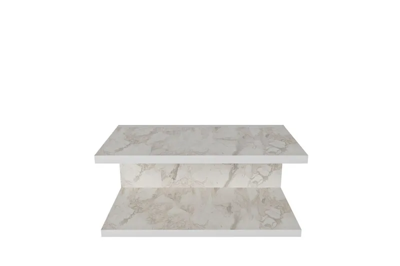 Torvic Veggmontert Nattbord 45 cm med Marmorutseende, Oppbevaring med Hylle, Hvit